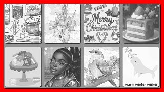 Christmas Holiday Collage Cocoa, Cake & Narwhal Wishes Hey Color app #relaxmindgames #coloring screenshot 5