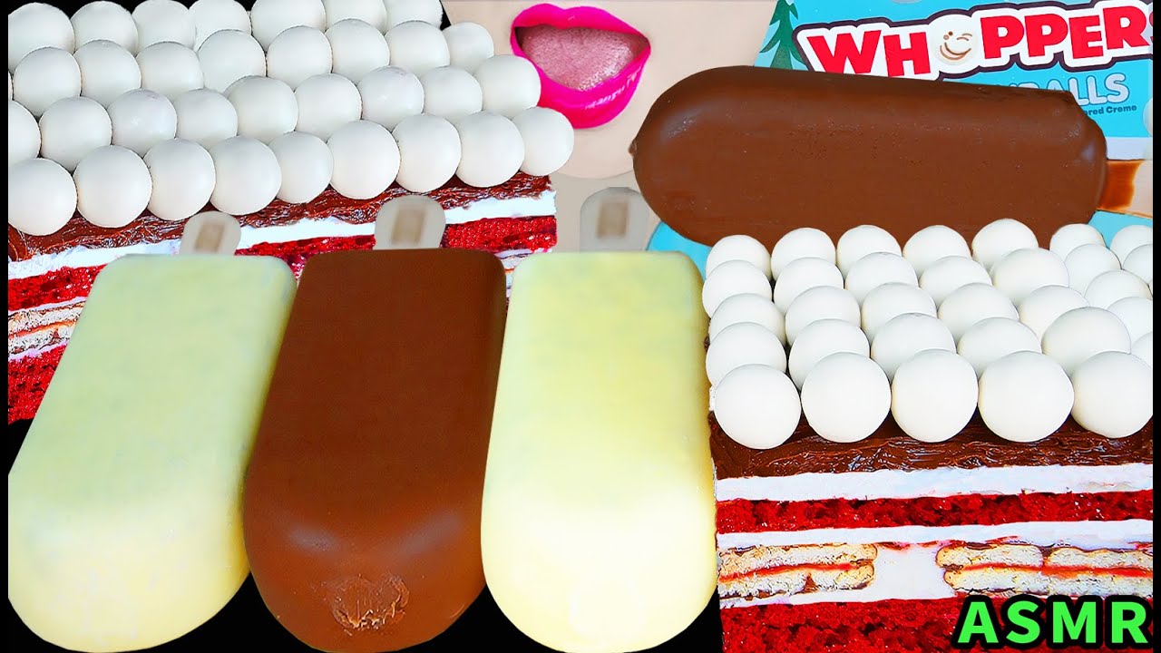 ASMR HERSHEY'S CHOCOLATE ICE CREAM, WHOPPERS SNOW BALL, RED VELVET 허쉬 아이스크림 먹방 MUKBANG EATING SOUNDS