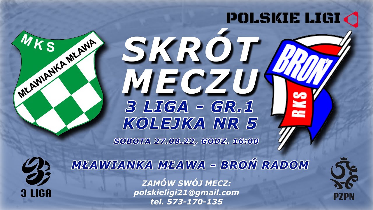 3 Liga: MŁAWIANKA MŁAWA - BROŃ RADOM skrót meczu