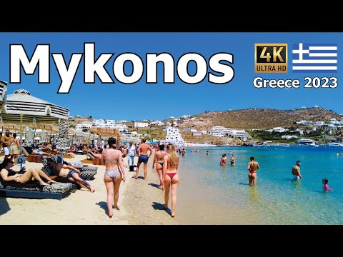 Mykonos 4K - Walking 5 Amazing Beaches - Ocean Views, Clubs, and Sunbathing