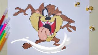 Draw and Color a Tasmanian Devil from The Looney Tunes Cartoon Character - easy drawing step by step