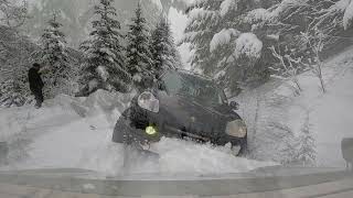 Porsche in Deep Snow Driving to North Mountain Washington. Porsche, Jeep and Lexus