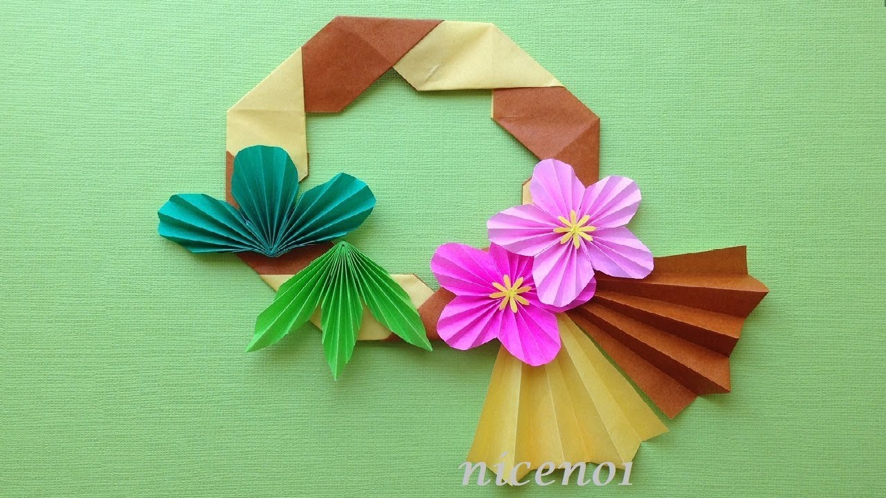 折り紙 お正月のリース 松竹梅 4 簡単な折り方 Origami Flower Plum Wreath Tutorial Niceno1 Youtube