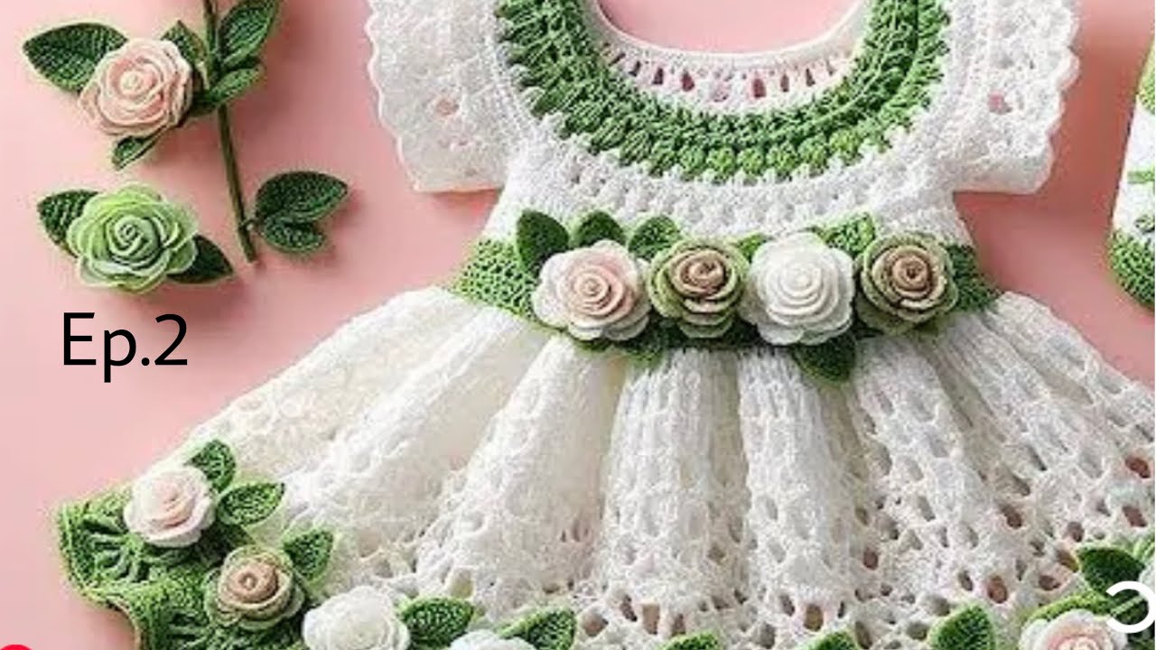Crochet baby forck ||Beautiful Crochet Baby Dress With Flowers step by step Tutorial || 0-3 months