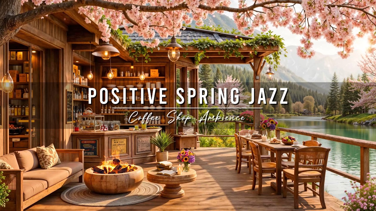Positive Spring Morning Jazz to Start The Day 🌸 Lakeside Coffee Porch Ambience with Soft Jazz Music
