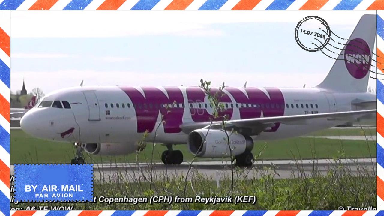 Close up of Wow Air Airbus A320 arriving from Reykjavik at Copenhagen - Flyvergrillen - TF-WOW