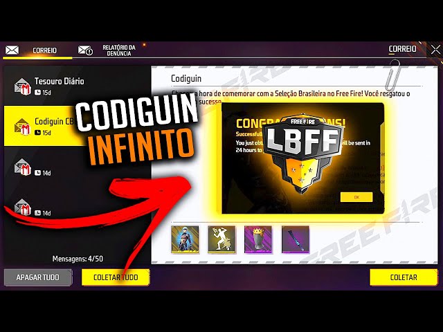 RESGATE AS SKINS FINAL DA LBFF, CODIGUIN INFINITO, NOVO EMOTE, ATUALIZAÇÃO  E MAIS - FREE FIRE 