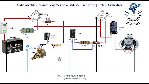 DIY Audio Amplifier Circuit Using 2N3055 & MJ2955 Transistors | Proteus Simulation Tutorial