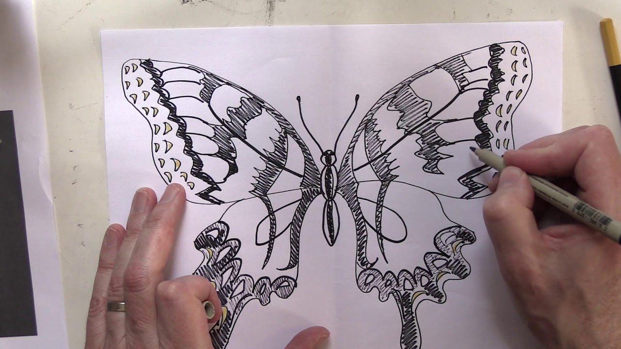 How to Draw a Butterfly with Markers and Colored Pencil YouTube