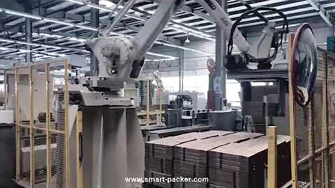 Automatic paper cardboard carton box robot hand palletizing machine palletizer equipment