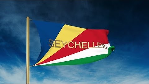 Seychelles Flag Slider Style With Title. Waving In The Wind With Cloud Backgroun Stock Animation
