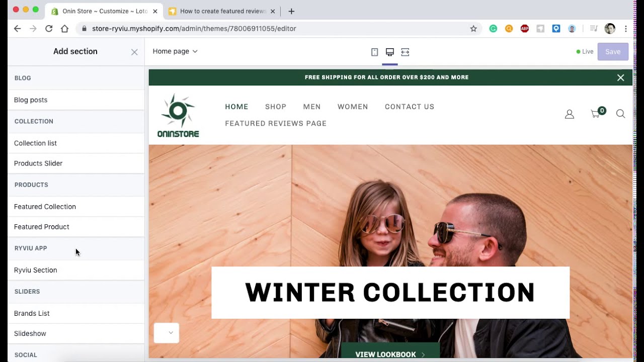 Ryviu- How to create featured reviews section on homepage for Shopify store?