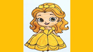 How to draw disney princess belle cute l beauty l #princess@kidscreativecanvas-123 l