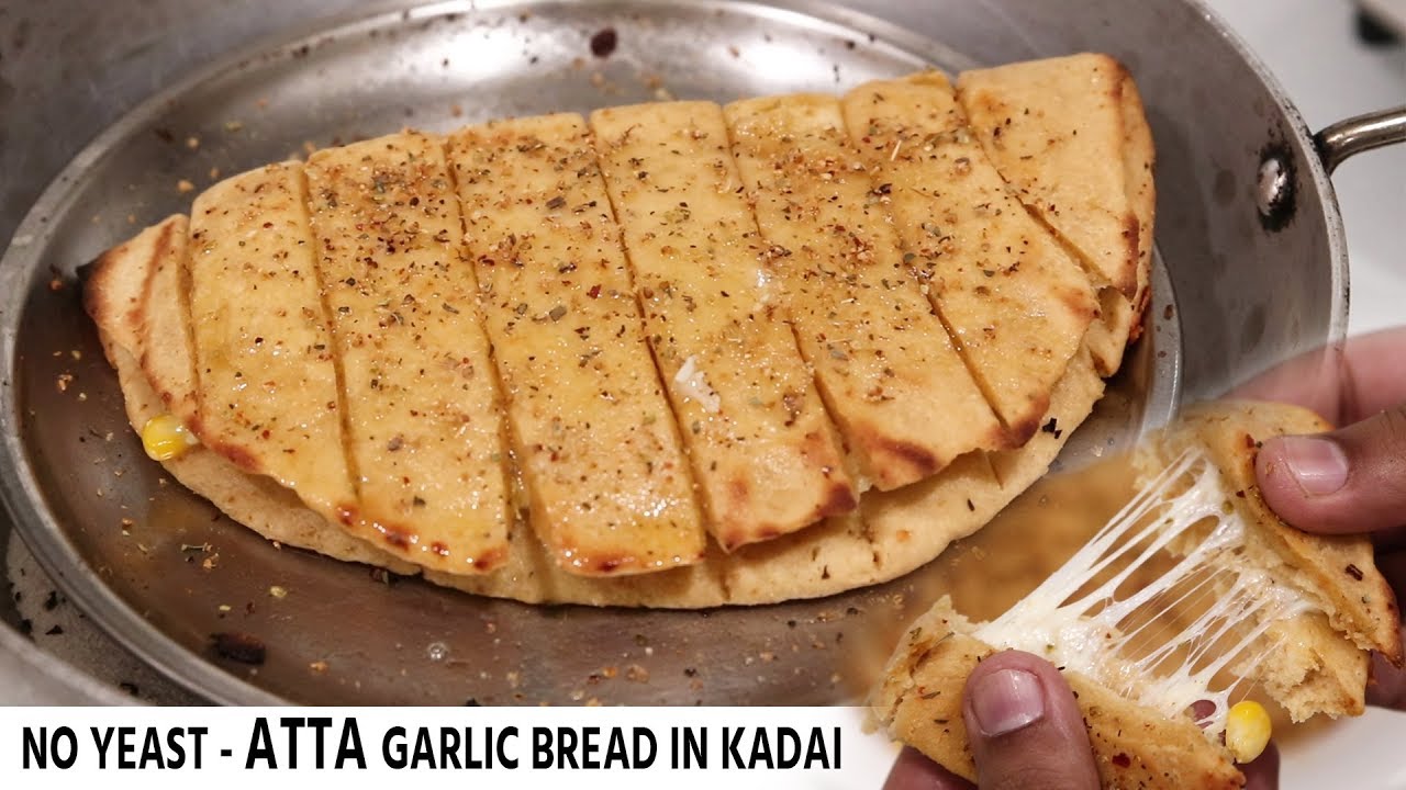 Dominos ATTA Garlic Bread Sticks in Kadai - No Yeast Stuffed Cheese Bread - CookingShooking | Yaman Agarwal