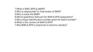 Questions related to BMR & BPR in the pharmaceutical industry.#bmr #bpr #qa #fresher #interview #job