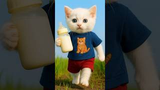 Cute White Kitten Drinking Milk