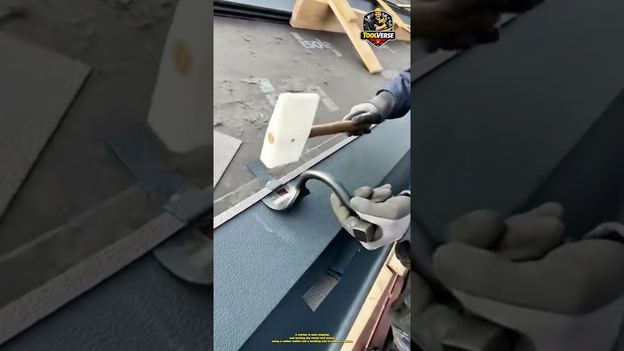 Metal Roof Seam Locking Process Using a Rubber Mallet 