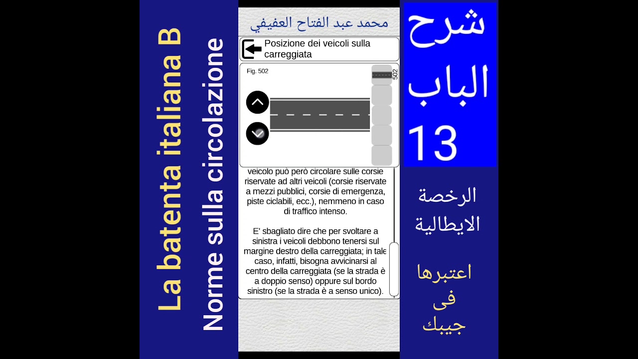شرح الباب Norme sulla circolazione 13 علي رخصة القيادة الايطالية مع محمد عبد الفتاح العفيفي