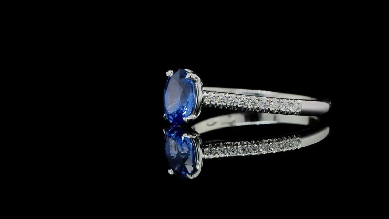 Oval Sapphire Engagement Ring In 18K White Gold - Orogem Jewelers