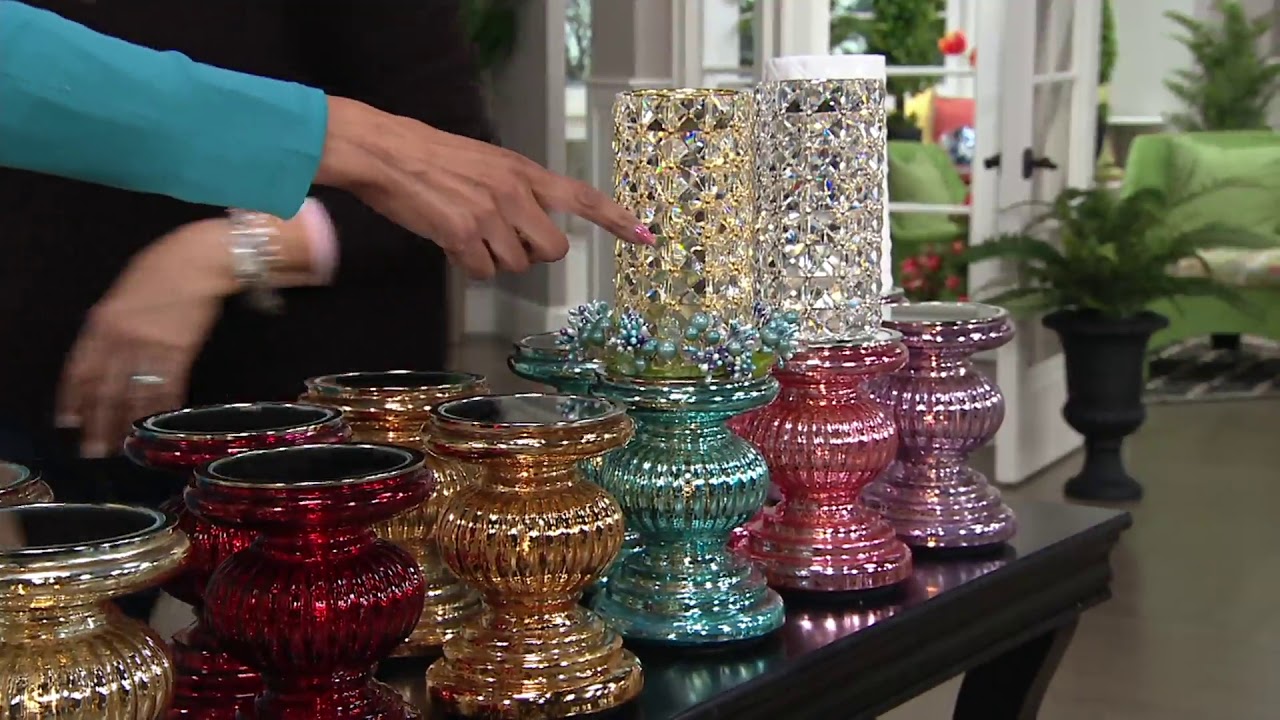 Set of 2 Lit Candle Holder Pedestals with Mirror Inserts by Valerie on