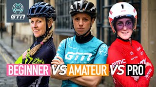 TT Battle: Can A Novice Triathlete Fend Off A Pro? | Beginner vs Amateur vs Pro: Bike Edition