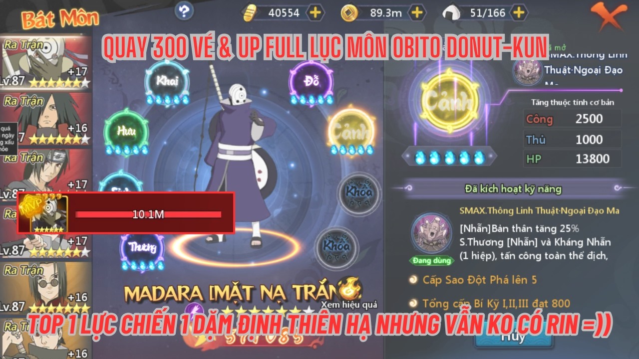 HUYỀN THOẠI LÀNG LÁ #65 - Quay cạn vé SSS & Up full lục môn OBITO - Sức mạnh hủy diệt của Donut-kun