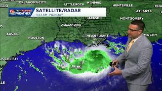 Scattered showers moving into southeast Louisiana from Tropical Depression Five