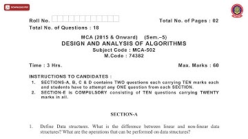 MCA 5TH SEM DESIGN AND ANALYSIS OF ALGORITHMS JAN 2021 | PTU