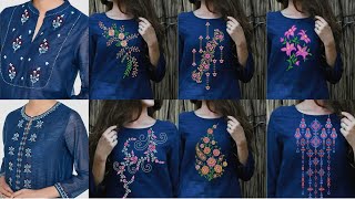 Royal blue embroidery dresses | navy blue shirt embroidery ideas | embroidery ideas on plain fabric