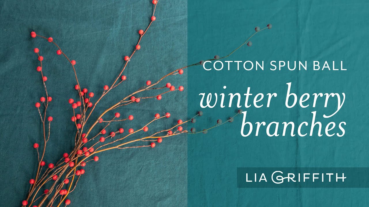 Cotton Spun Ball Winter Berry Branches 