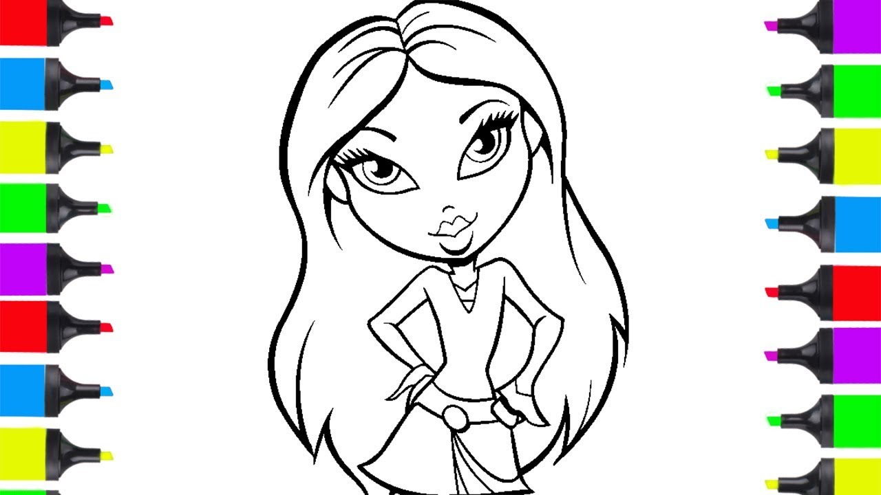 How To Draw Fashion Girl Bratz Doll Easy Coloring Pages For Kids