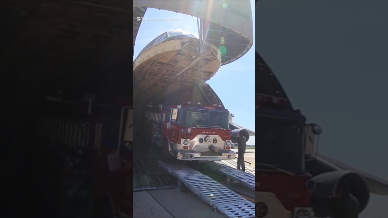 C-5M Super Galaxy Transports Large Fire Engine