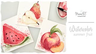 Watercolor summer fruit painting tutorial + FREE sketches