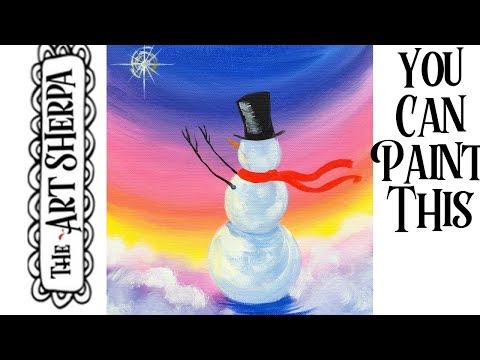 Simple SNOWMAN Christmas Step by Step Acrylic Painting on Canvas for Beginners