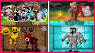 10 YOUTUBERS 99 DAYS SEARCHING FOR TREASURE IN OWL AND DEER GRAVEYARD MINECRAFT!