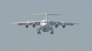 Cityjet plane landing at London City Airport - Avro RJ (BAe 146)