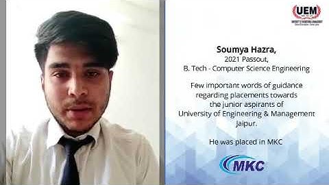Placement Guidance | Soumya Hazra | CSE, 2021 | UEM Jaipur | MKC