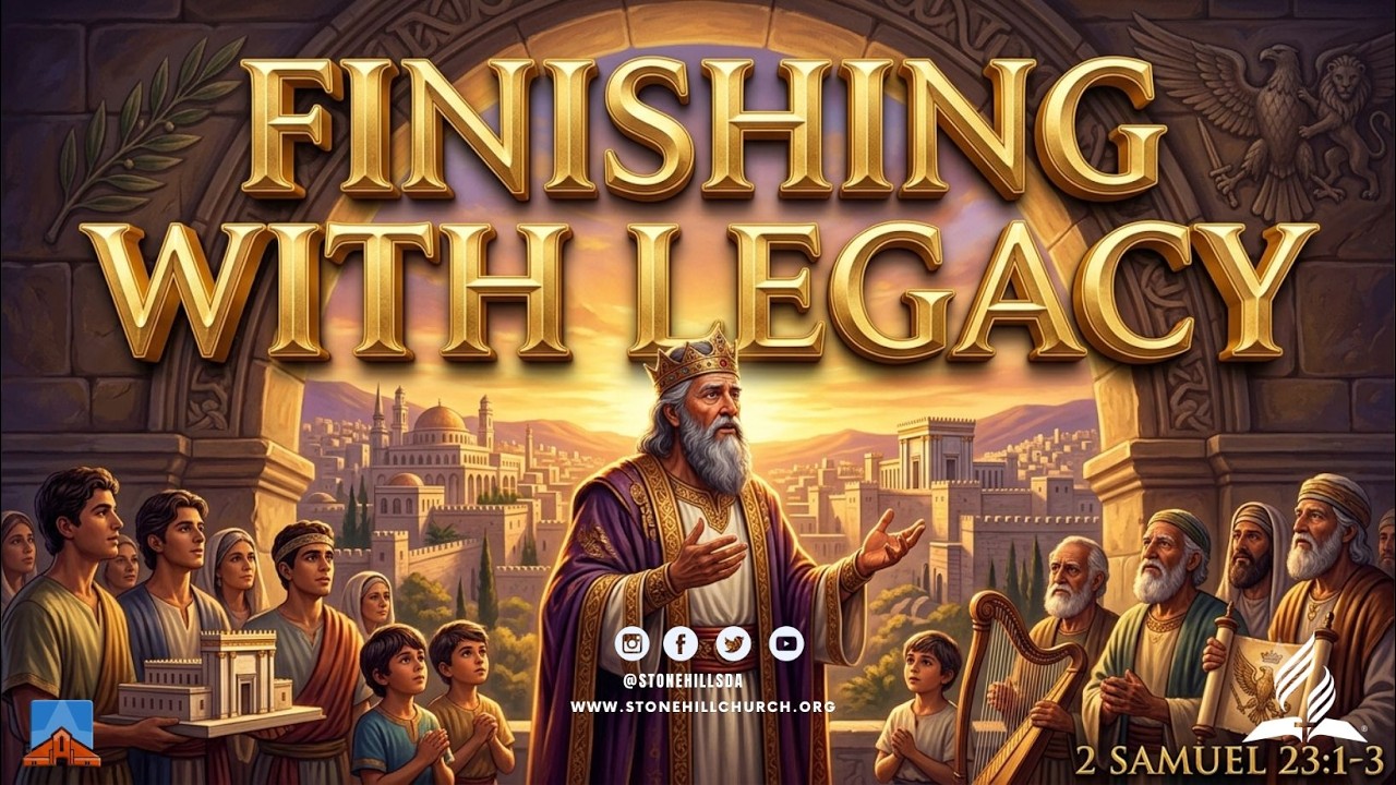 part1 link:
https://youtube.com/live/8F8ooERUw8k

260901. “Finishing with Legacy”  -  Pastor Dipo Dada. stonehill SDA Church
2 Samuel 23
New King James Version
David’s Last Words
23 Now these are the last words of David.

Thus says David the son of Jesse;
Thus says the man raised up on high,
The anointed of the God of Jacob,
And the sweet psalmist of Israel:

2 “The Spirit of the Lord spoke by me,
And His word was on my tongue.
3 The God of Israel said,
The Rock of Israel spoke to me:
‘He who rules over men must be just,
Ruling in the fear of God.