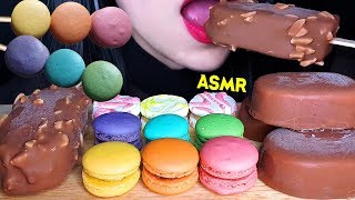 ASMR MAGNUM CHOCOLATE ICE CREAM + RAINBOW MACAROON + MERINGUE SAND 매그넘 초콜릿 아이스크림, 무지개 마카롱, 머랭샌드 먹방