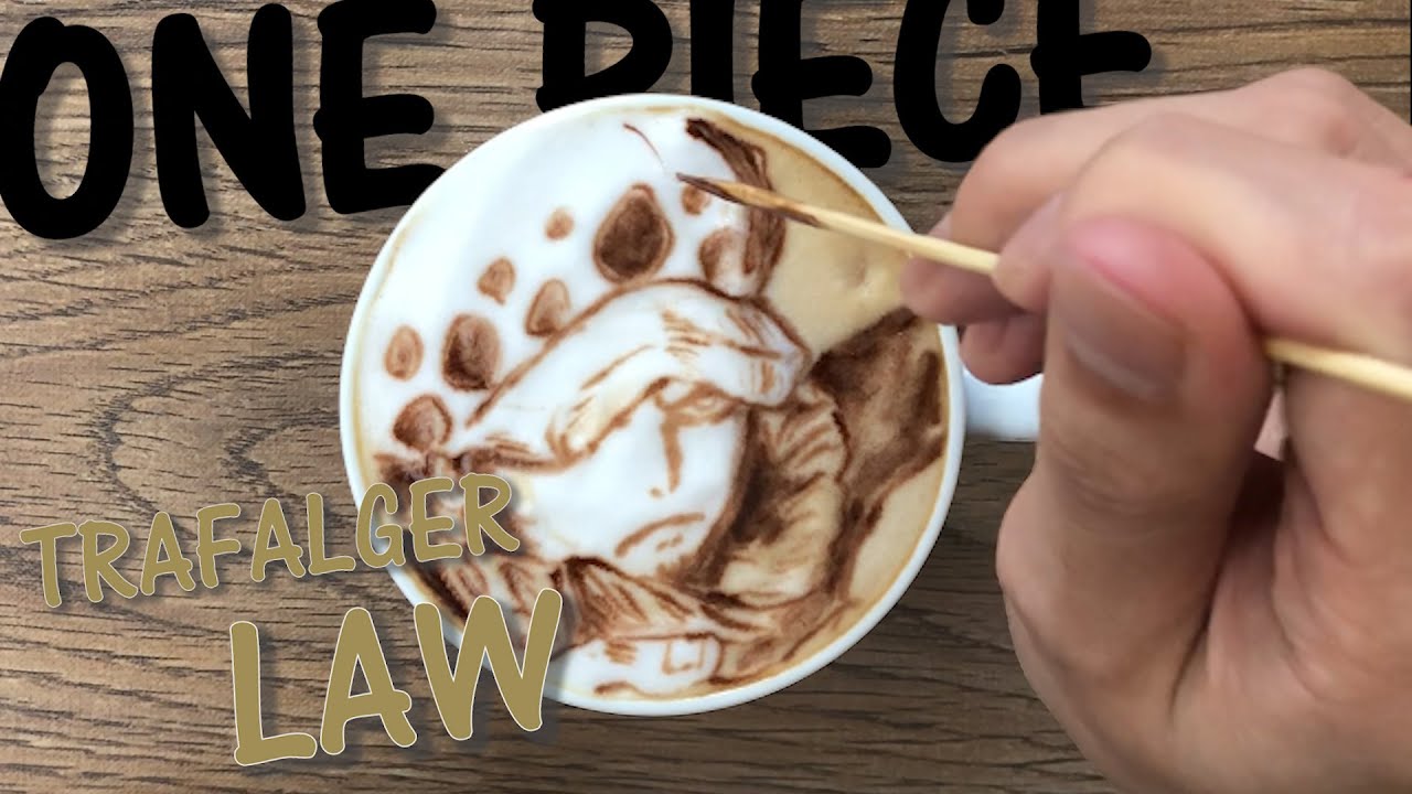 Onepiece コーヒーの上にトラファルガー ロー描いてみた イラストメイキング ラテアート Drawing Trafalger Law From Onepiece Youtube