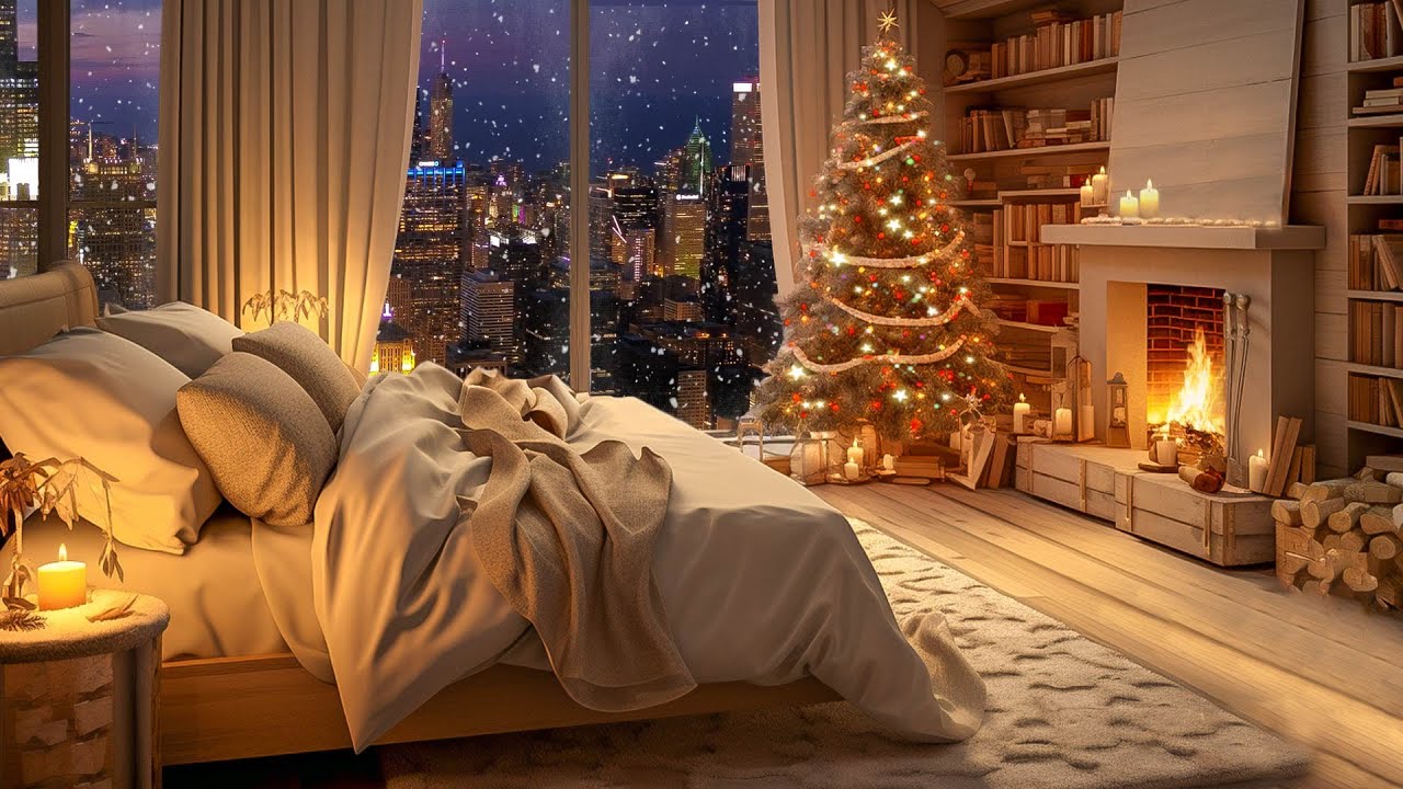 Countdown to Christmas Night🎄 Elegant Jazz in Your Bedroom with Snowflakes and Fireside Serenity❄️🔥