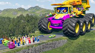 Giant TANK TRUCK VS Cars Lightning McQueen & Police Car & Giant Spikes Downhill Race - Beamng.Drive screenshot 4