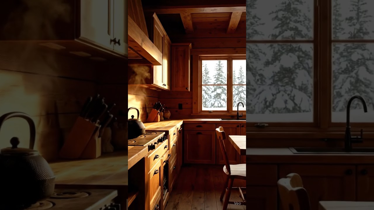 Cozy Cabin Kitchen Tour | Luxury Rustic Winter Interior & Snowy Views