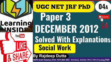 NTA UGC NET/JRF I Social Work I Previous Years Questions I Paper 3 December 2012 I Day 04 (A)