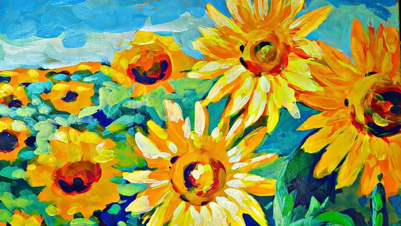 painting a flowers, sunflower , impressionist YouTube