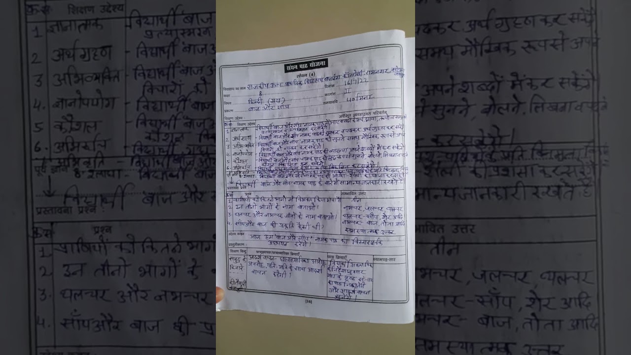 B.Ed Internship lesson diary Hindi (गद्य)