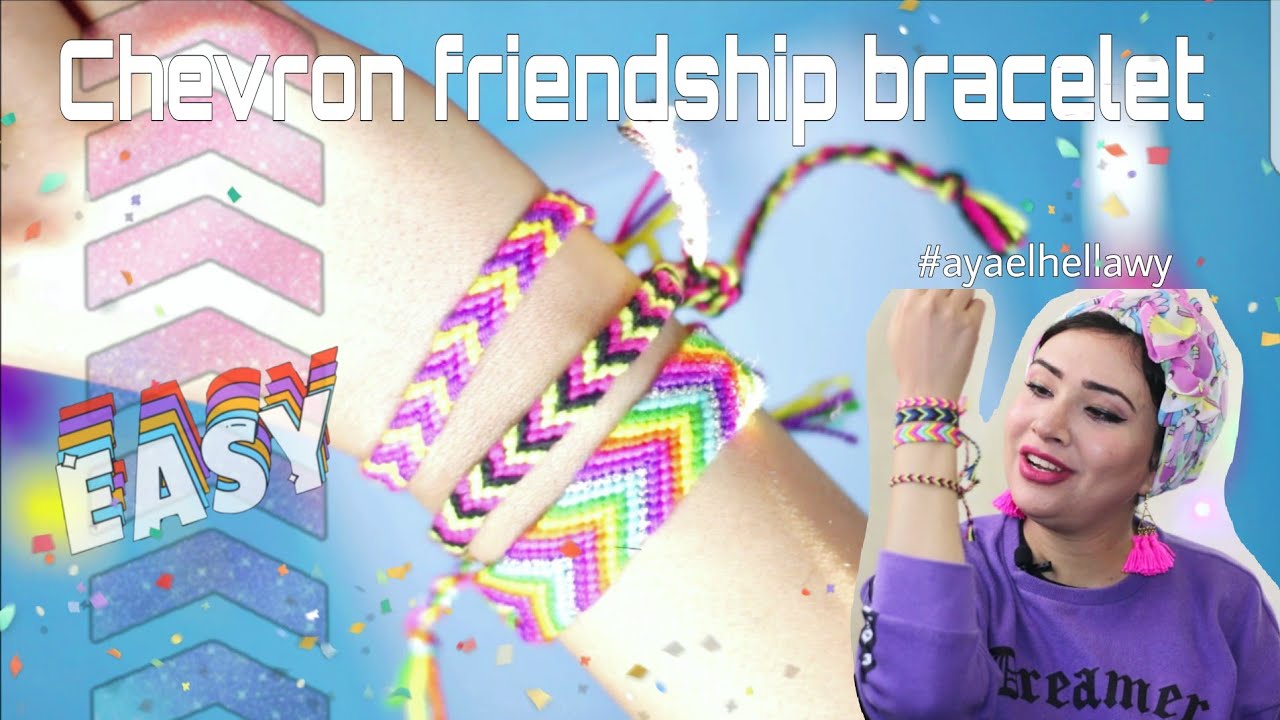 طريقة لعمل اساور الصداقة بالخيط علي شكل اسهم .. Easy chevron friendship bracelet ❤