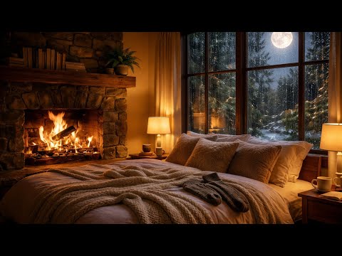 Deep Sleep in a Cozy Bedroom 🔥 🌧️ Night Rain & Crackling Fireplace Sounds | 8 Hours Ads-Free