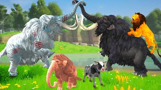 Black Mammoth Vs White Zombie Mammoth Attack Cow and Woolly Mammoths Rescue Saved by Black Elephant