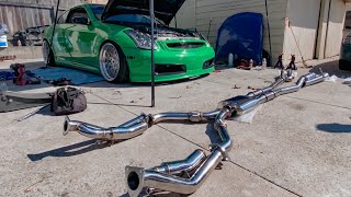 G35 with Nos Gets Full Motordyne Exhaust ( install, revs, pulls, pops )
